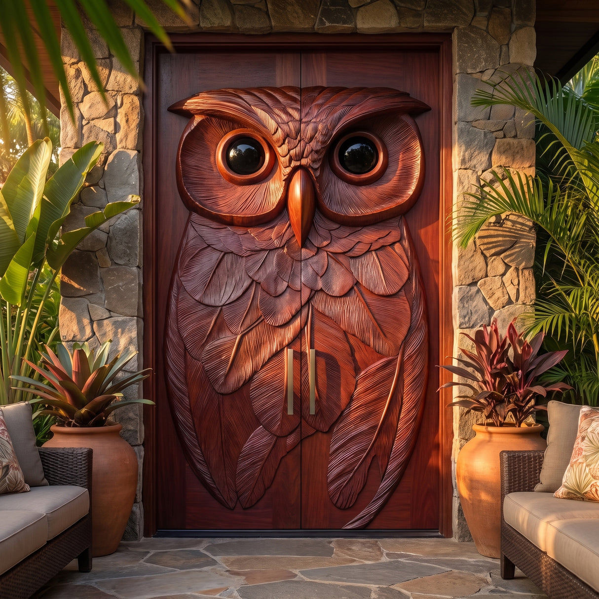 Nocteon Handcrafted Solid Wood Owl Double Doors