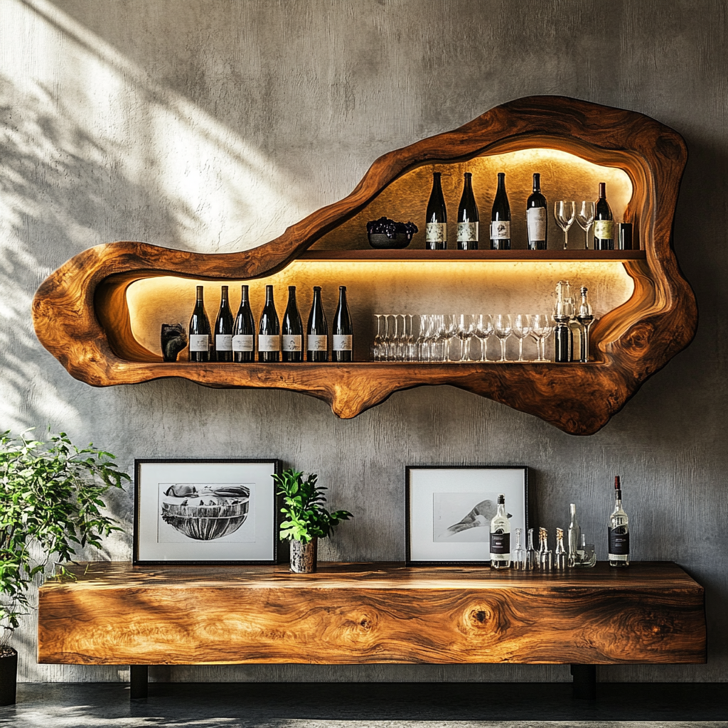 Noctis Sculpted Solid Wood Wine Display Shelf - Timberustic Wine Display Shelf