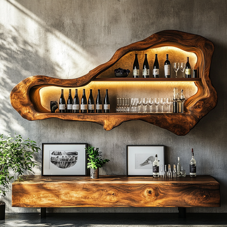Noctis Sculpted Solid Wood Wine Display Shelf - Timberustic Wine Display Shelf