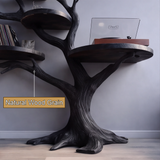 Noirbranch Sculpted Solid Wood Record Player Stand - Timberustic Record Player Stand With Storage