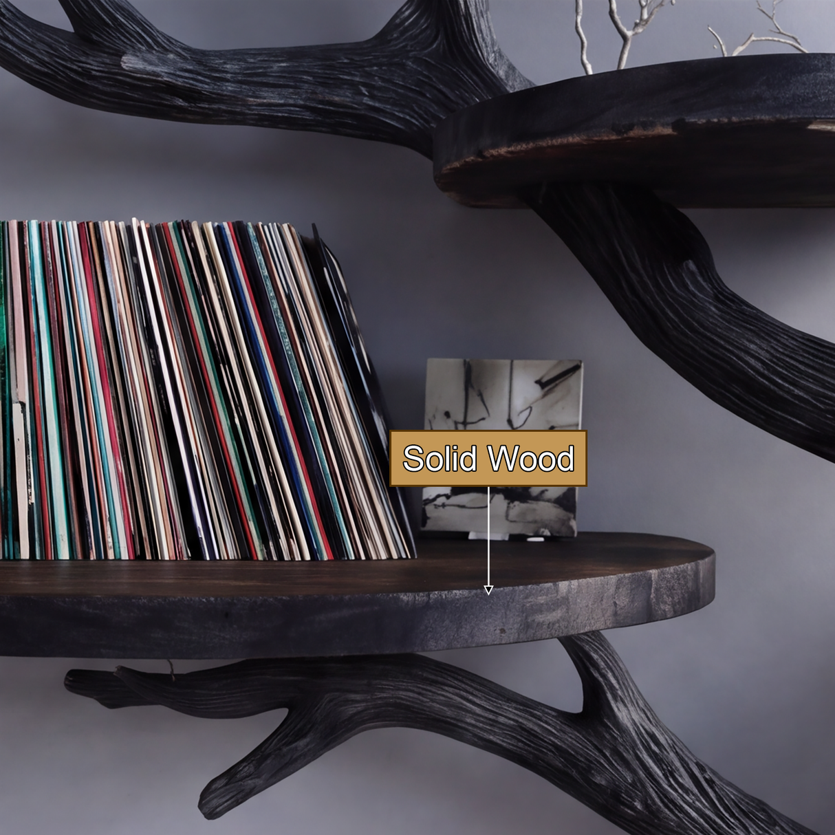 Noirbranch Sculpted Solid Wood Record Player Stand - Timberustic Record Player Stand With Storage