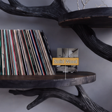 Noirbranch Sculpted Solid Wood Record Player Stand - Timberustic Record Player Stand With Storage