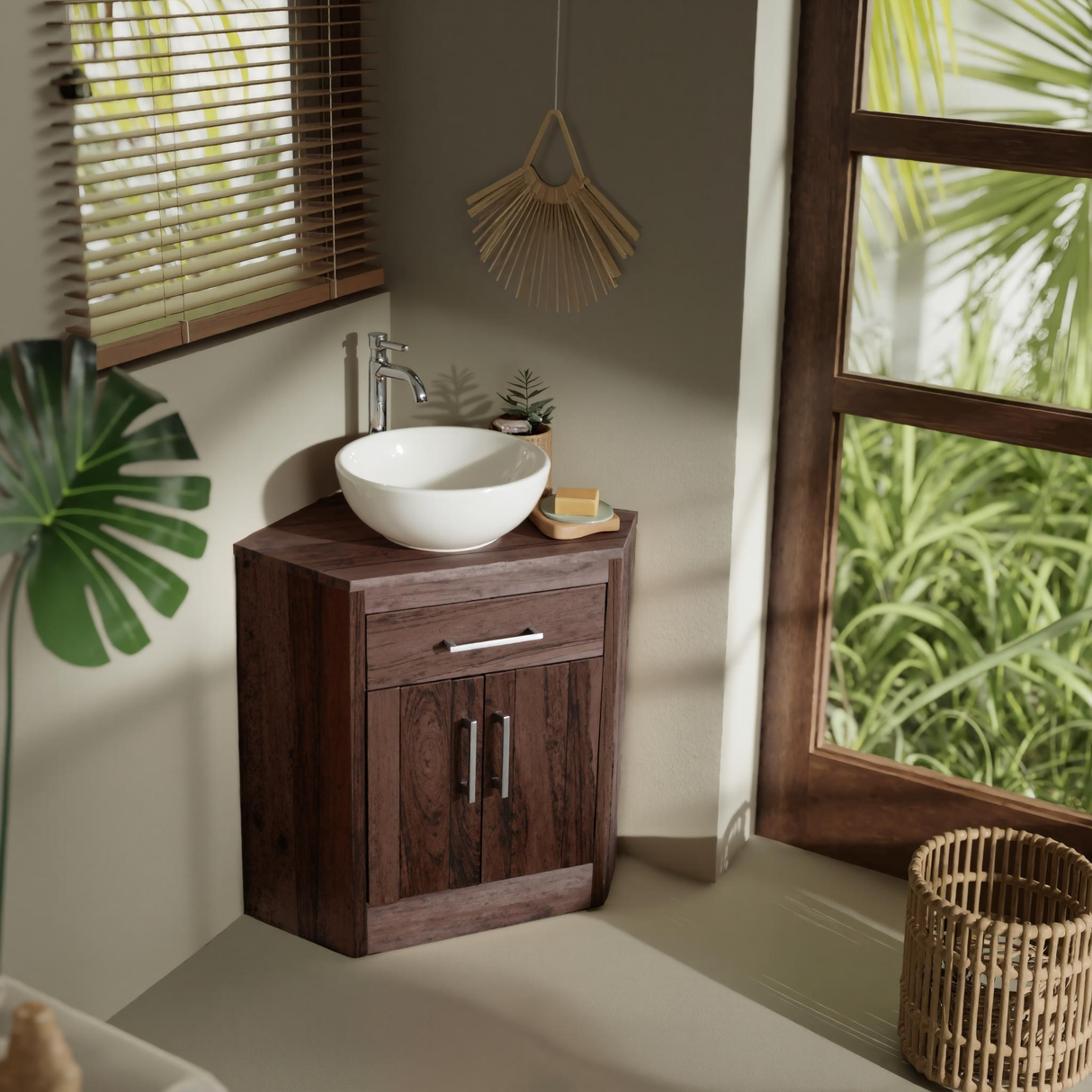 Nora Organic Modern Solid Wood Corner Bathroom Vanity