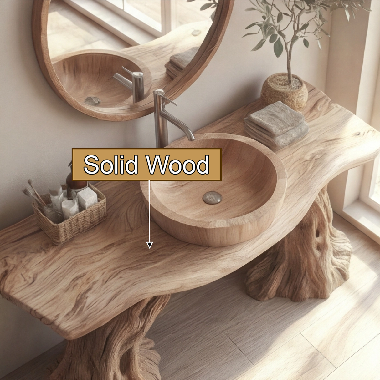 Norevia Rootform Solid Wood Freestanding Bathroom Vanity - Timberustic Freestanding Bathroom Vanity
