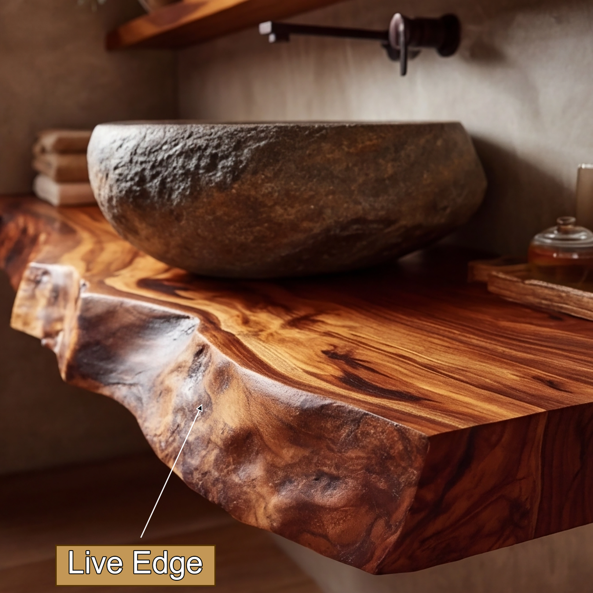 Norevyn Live Edge Solid Wood Floating Bathroom Vanity SPA965428 - Timberustic Floating Bathroom Vanity