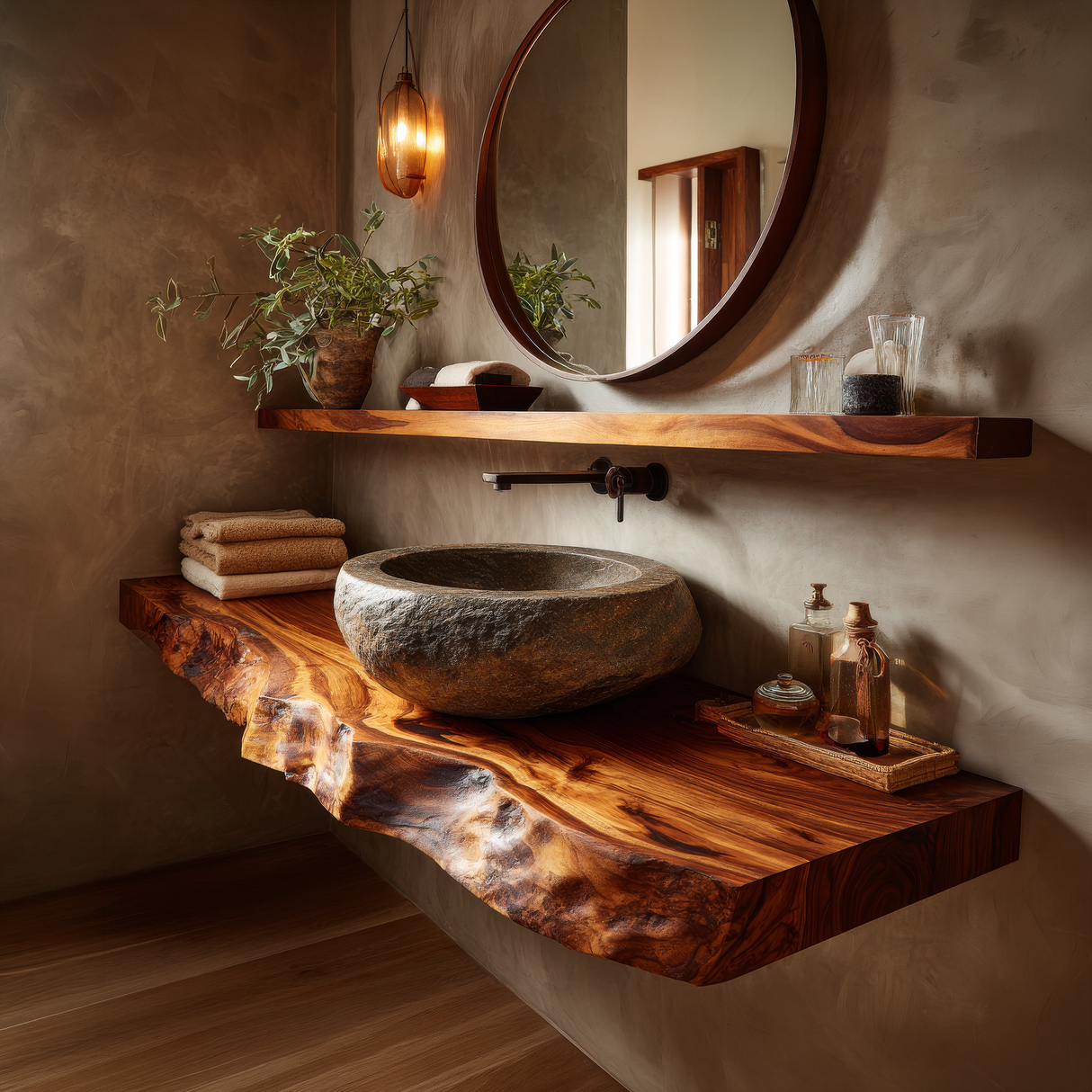 Norevyn Live Edge Solid Wood Floating Bathroom Vanity SPA965428 - Timberustic Floating Bathroom Vanity