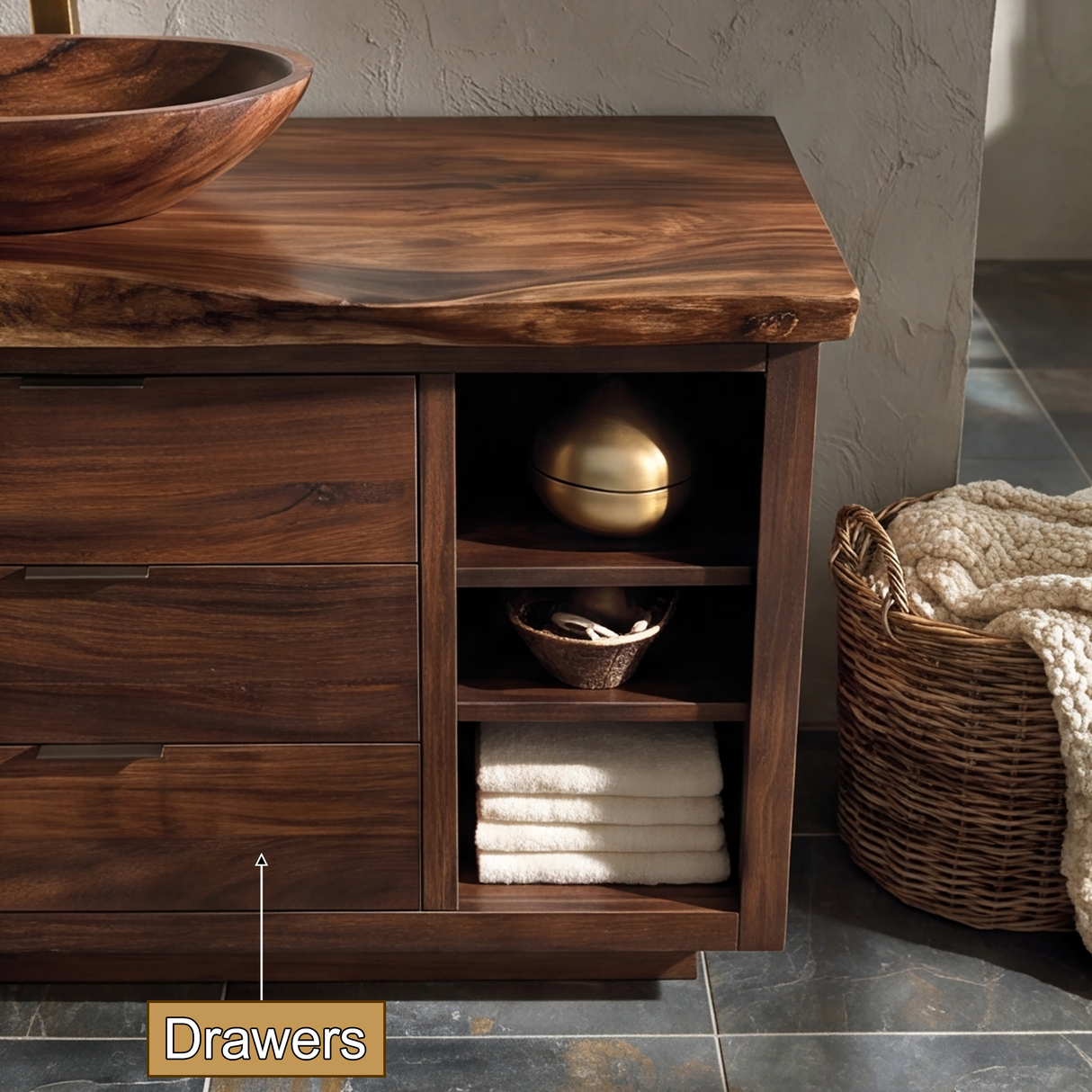 Norhaven Live Edge Solid Wood Freestanding Bathroom Vanity with Drawers