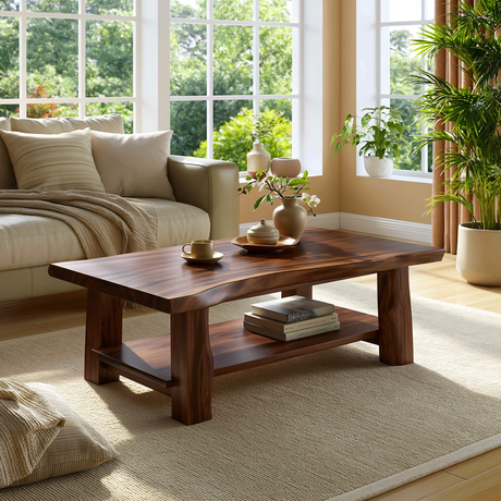 Norhaven Solid Wood Coffee Table with Shelf SPA240360 - Timberustic Coffee Table