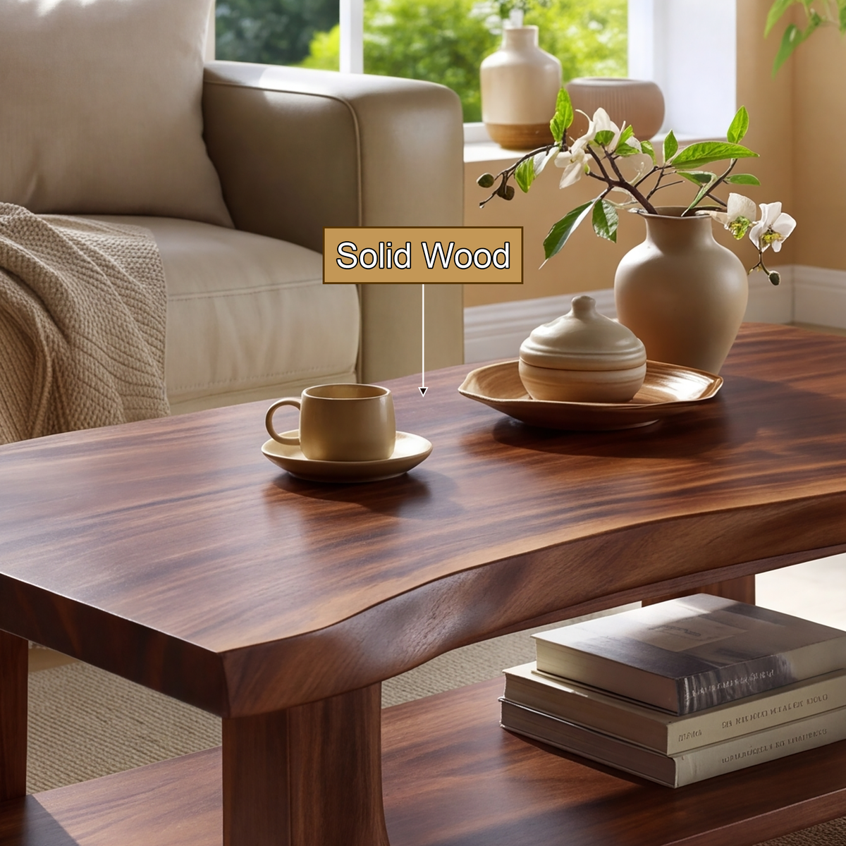 Norhaven Solid Wood Coffee Table with Shelf SPA240360 - Timberustic Coffee Table