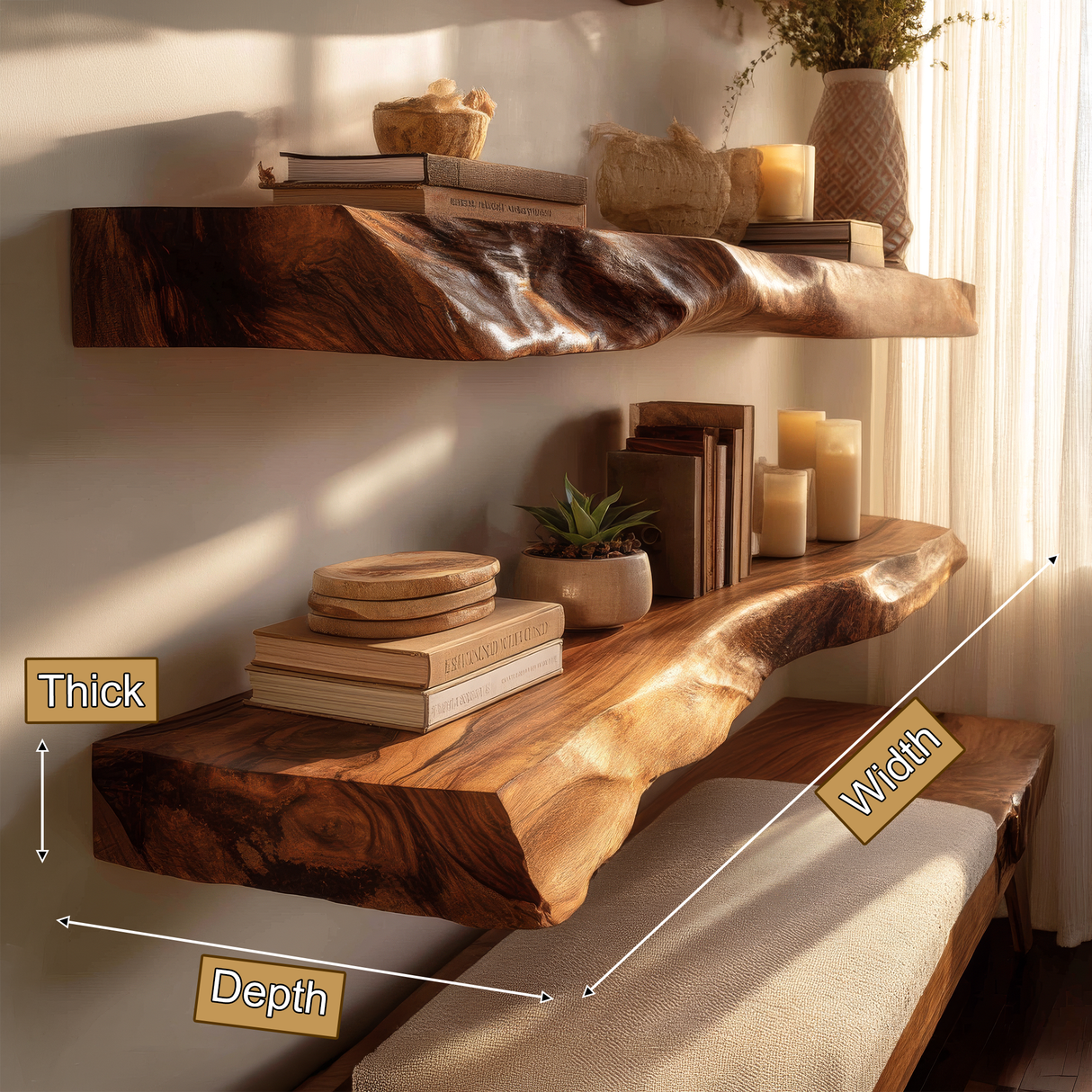 Norvain Live Edge Solid Wood Floating Shelf SPA802314 - Timberustic Floating Shelf