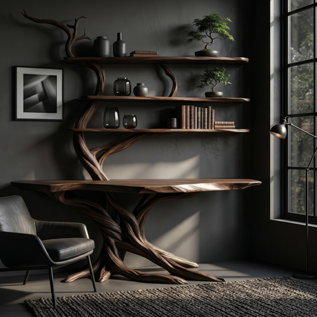 Norvane Sculpted Solid Wood Console Table with Shelves - Timberustic Console Table with Shelves