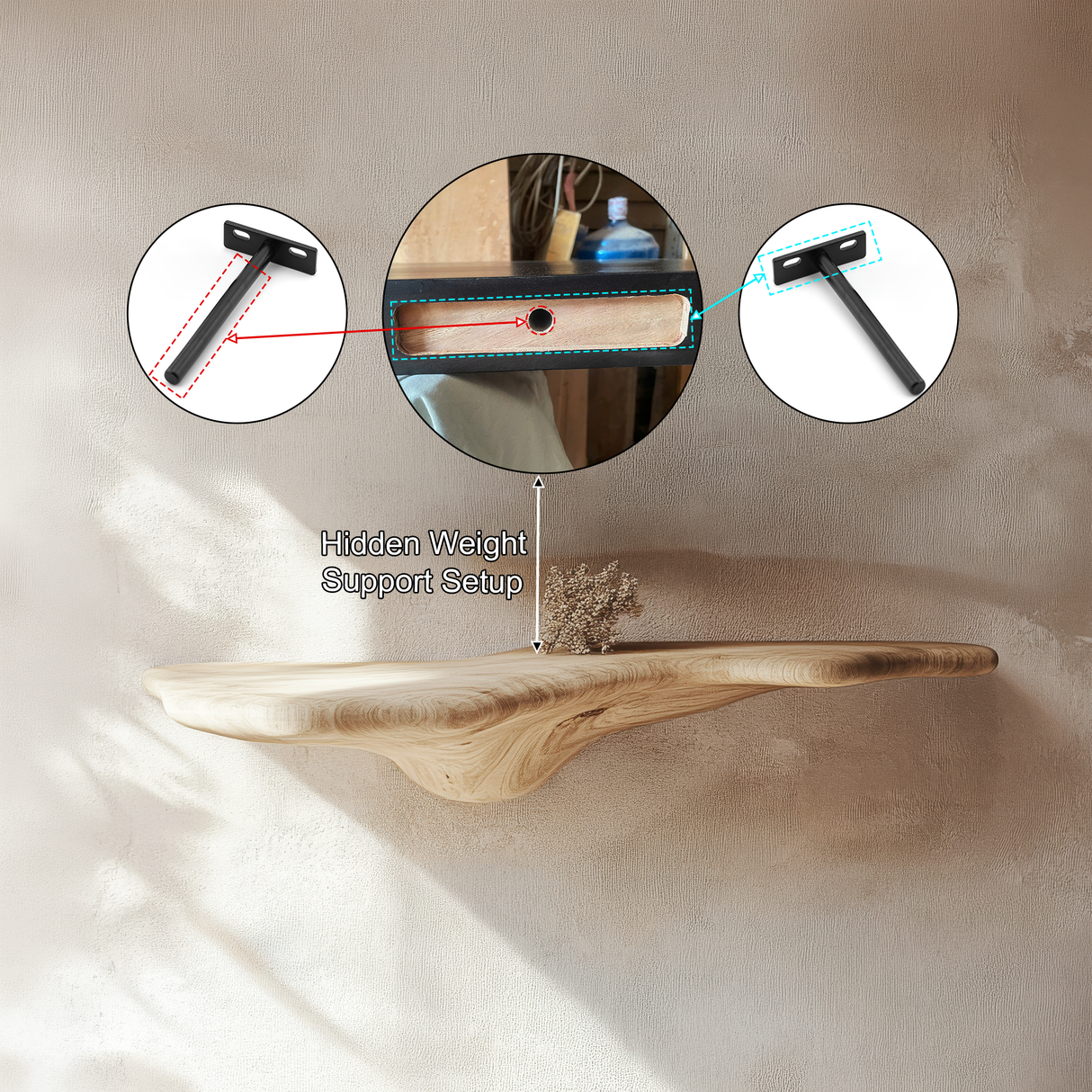 Norvane Solid Wood Sculpted Mushroom Floating Shelf SPA583678 - Timberustic Floating Shelf