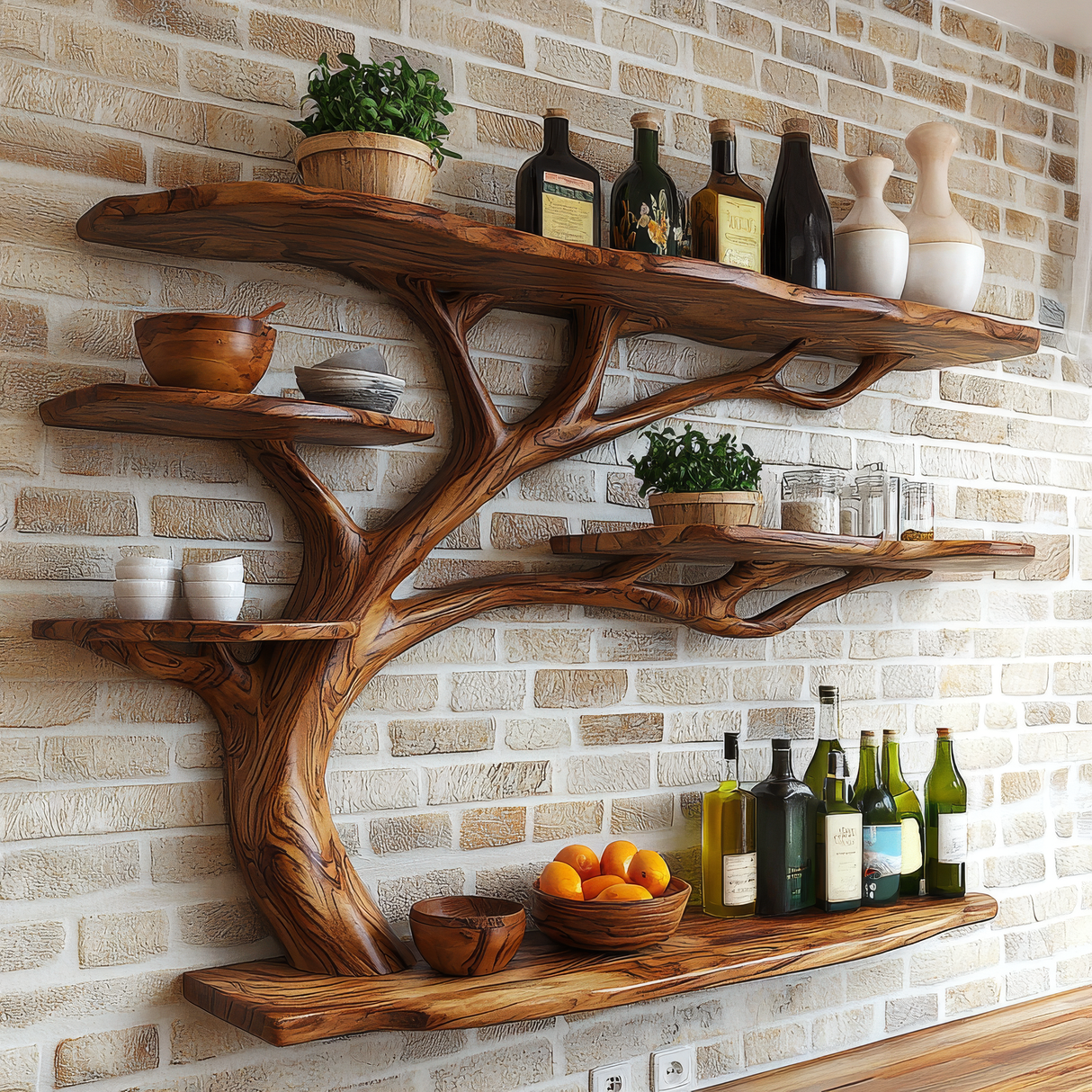Norvaryn Live Edge Solid Wood Floating Kitchen Shelf - Timberustic Floating Kitchen Shelf