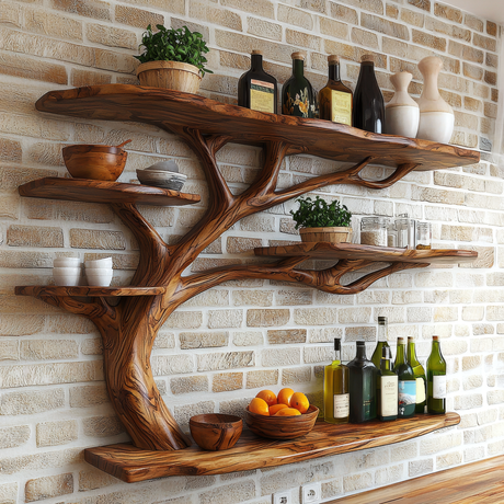 Norvaryn Live Edge Solid Wood Floating Kitchen Shelf - Timberustic Floating Kitchen Shelf