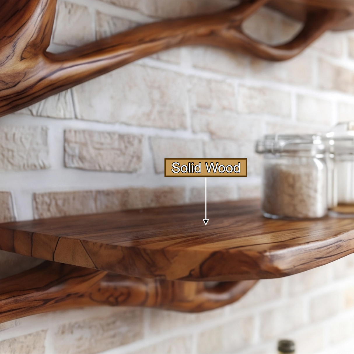 Norvaryn Live Edge Solid Wood Floating Kitchen Shelf - Timberustic Floating Kitchen Shelf