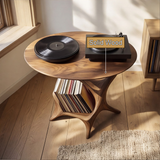 Norvayne Handcrafted Solid Wood Record Player Stand - Timberustic Record Player Stand With Storage