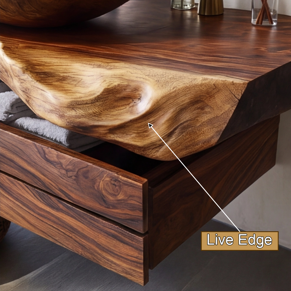 Seravik Live Edge Solid Wood Floating Bathroom Vanity with Drawers - Timberustic Floating Bathroom Vanity With Drawers