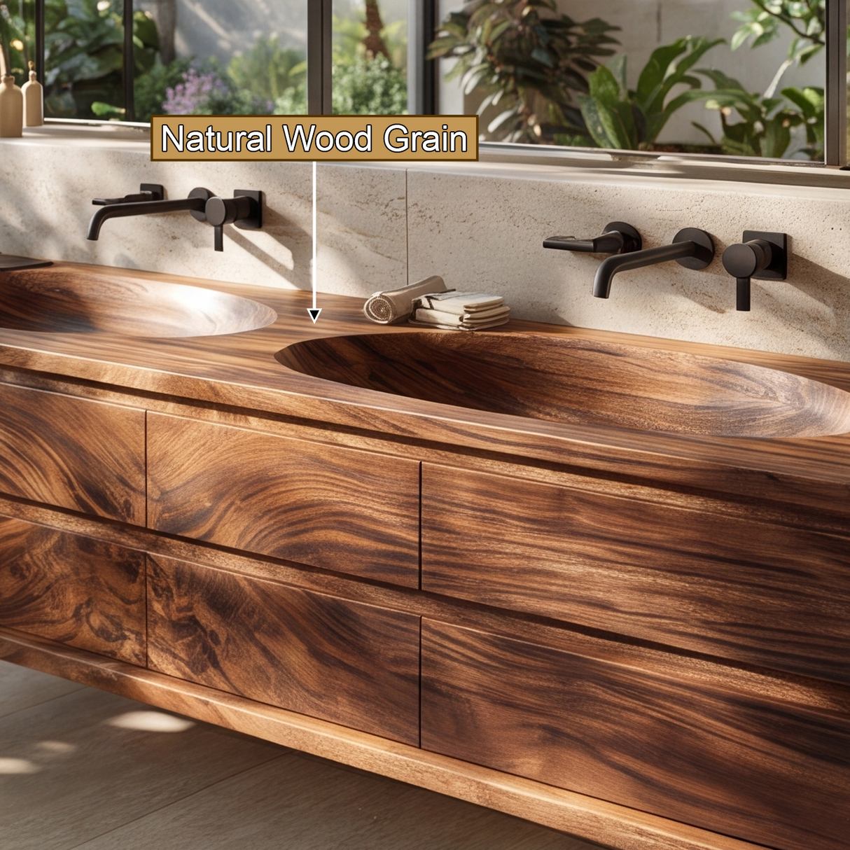 Norvessa Handcrafted Solid Wood Floating Bathroom Vanity with Integrated Sinks and Drawers