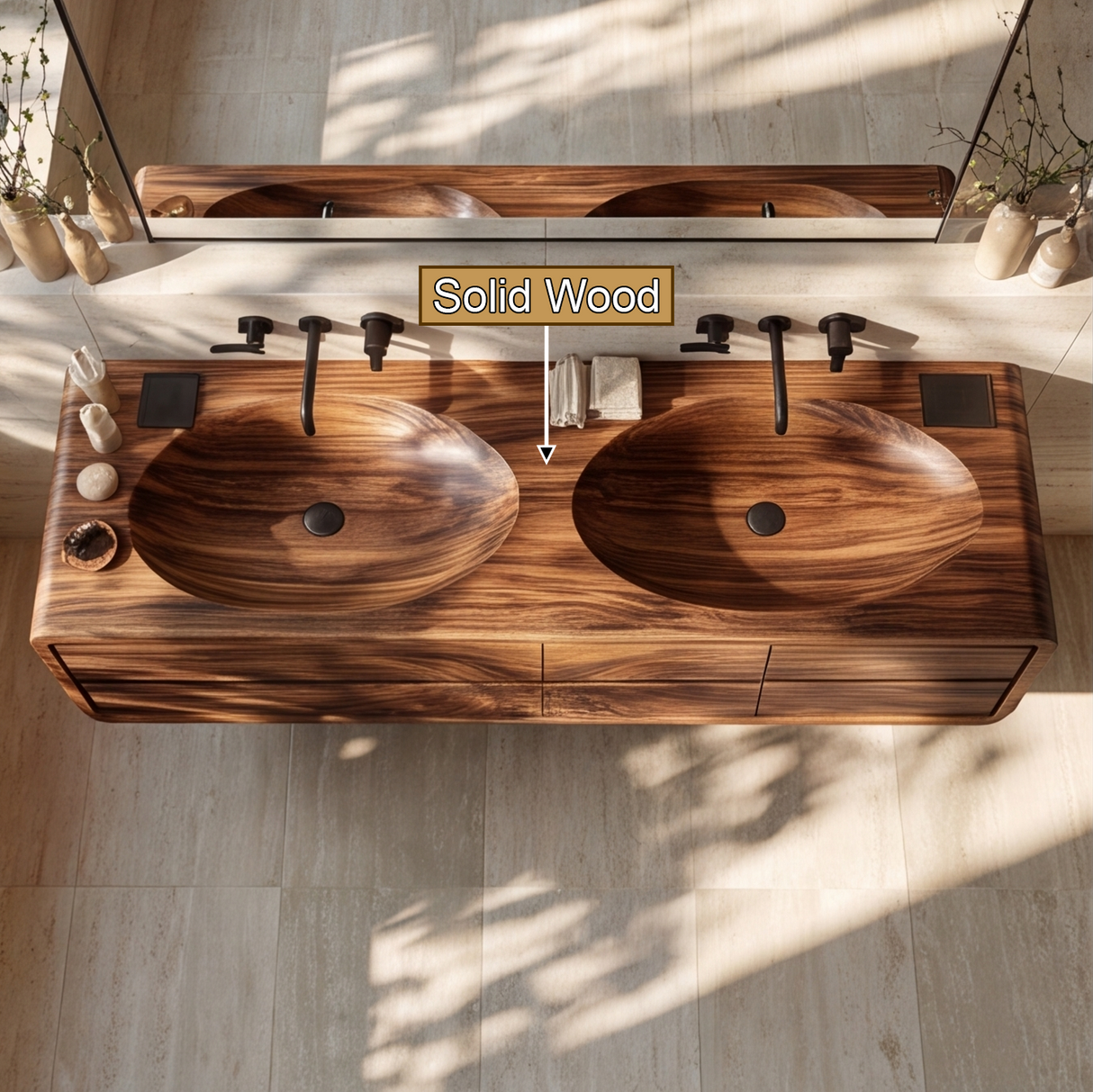 Norvessa Handcrafted Solid Wood Floating Bathroom Vanity with Integrated Sinks and Drawers
