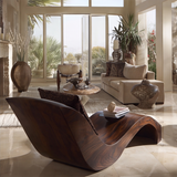 Norwyn Handcrafted Sculpted Solid Wood Chaise Lounge