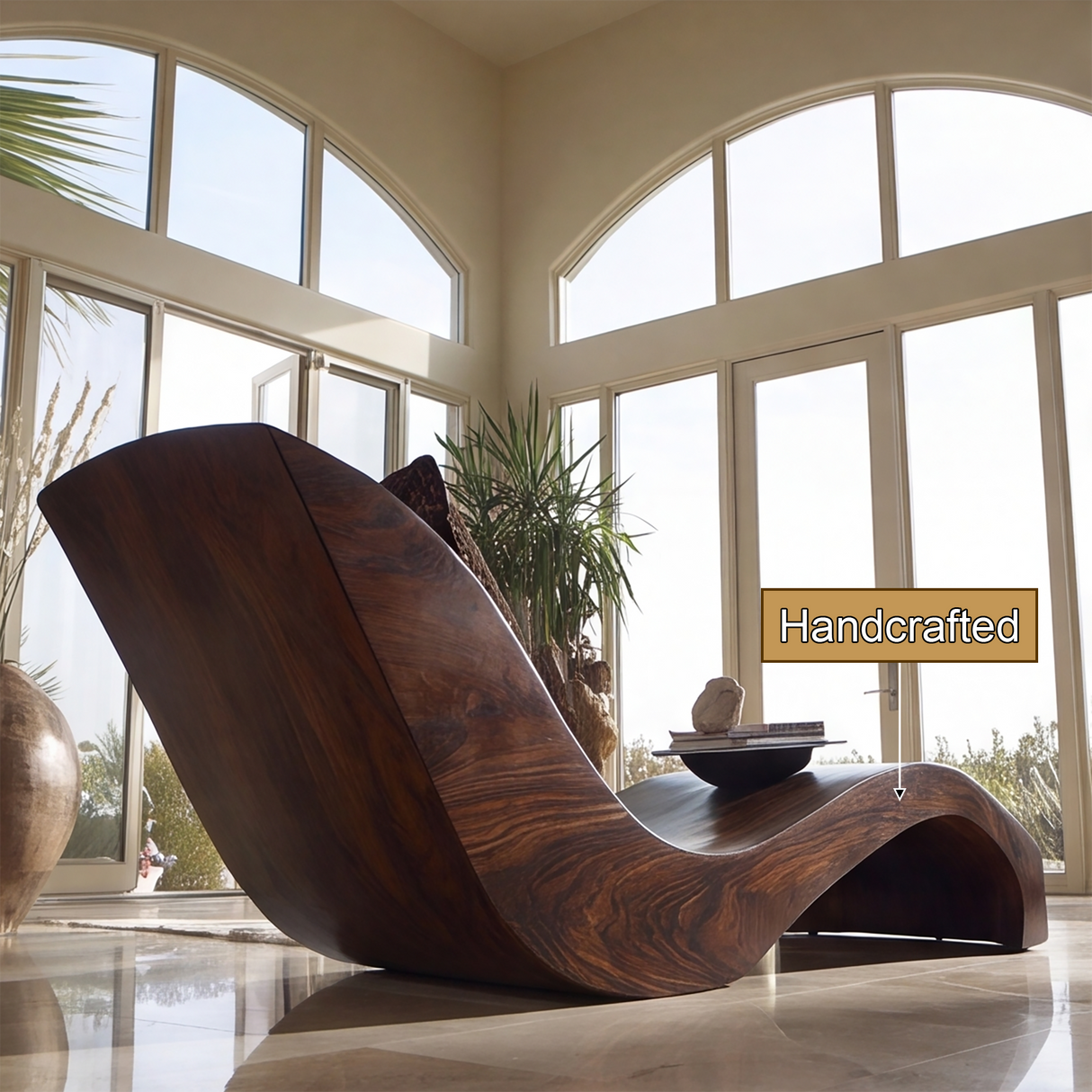 Norwyn Handcrafted Sculpted Solid Wood Chaise Lounge