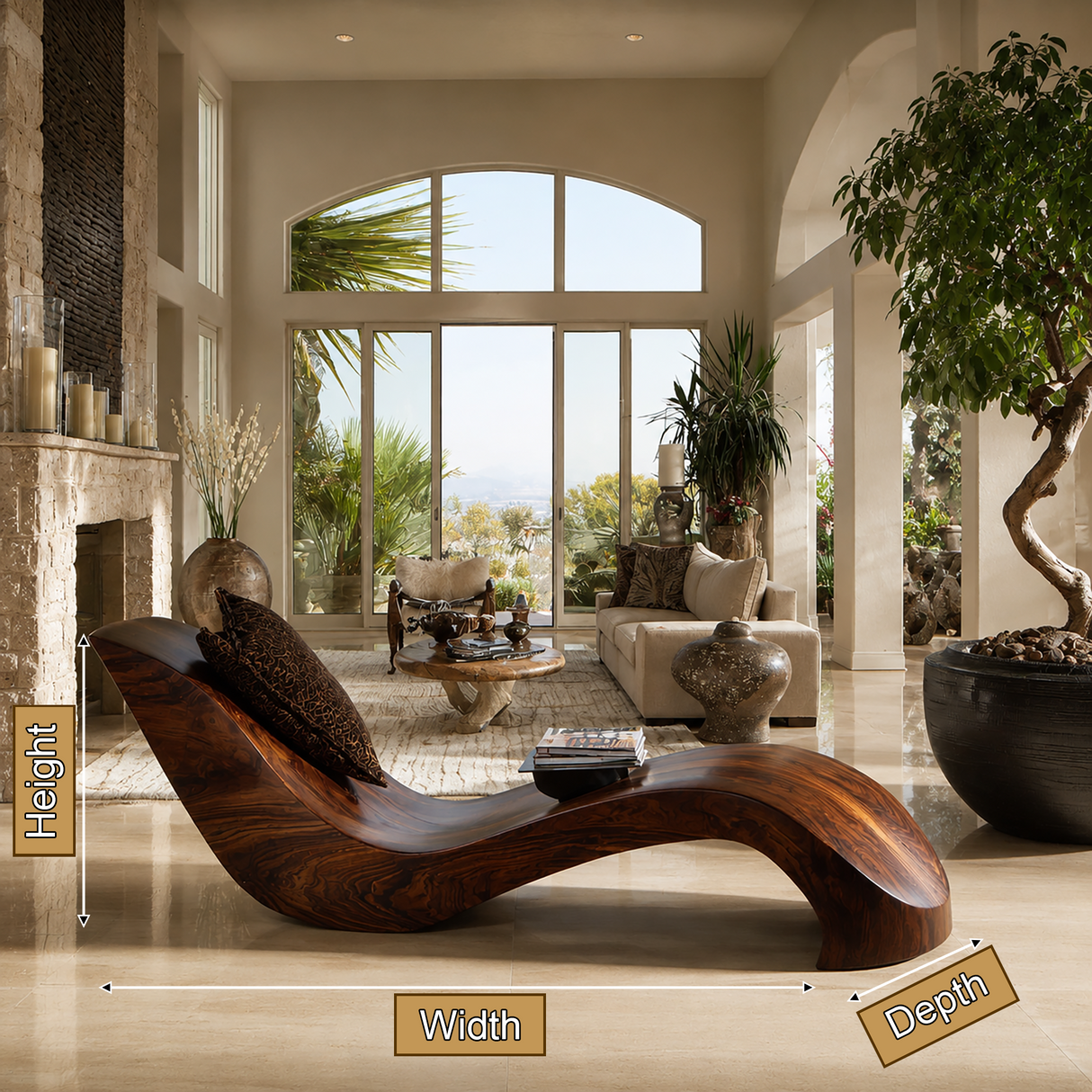 Norwyn Handcrafted Sculpted Solid Wood Chaise Lounge