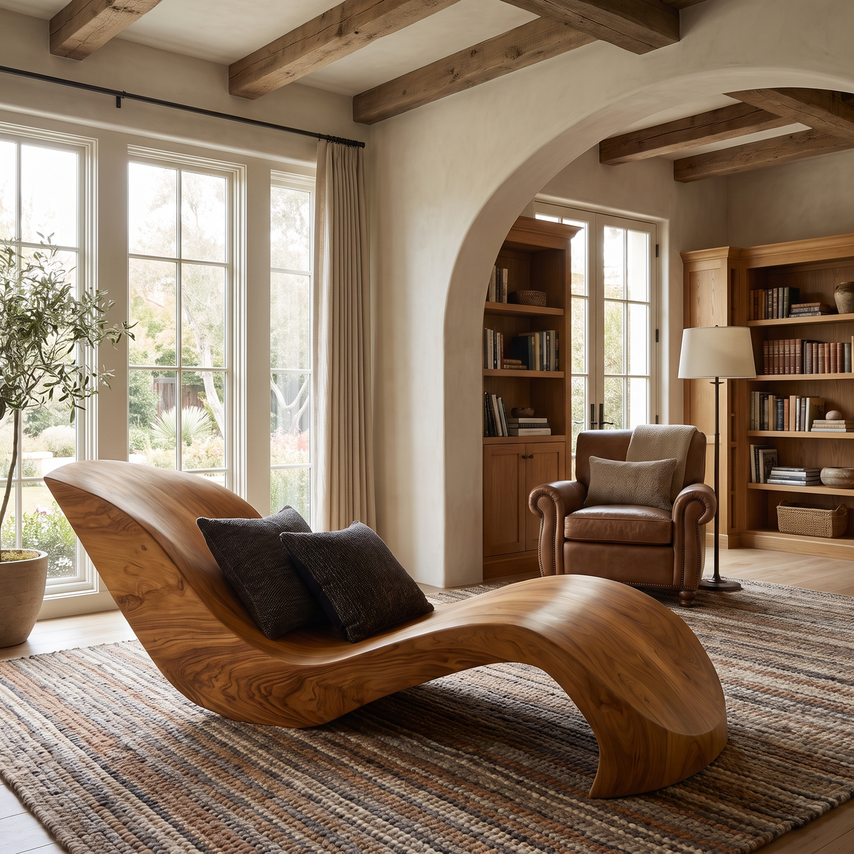 Norwyn Handcrafted Sculpted Solid Wood Chaise Lounge