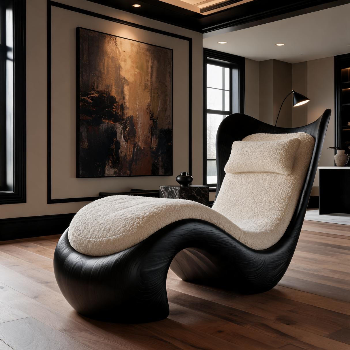 Novera Handcrafted Sculpted Solid Wood Chaise Lounge