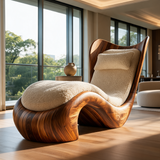 Novera Handcrafted Sculpted Solid Wood Chaise Lounge
