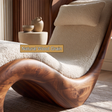 Novera Handcrafted Sculpted Solid Wood Chaise Lounge