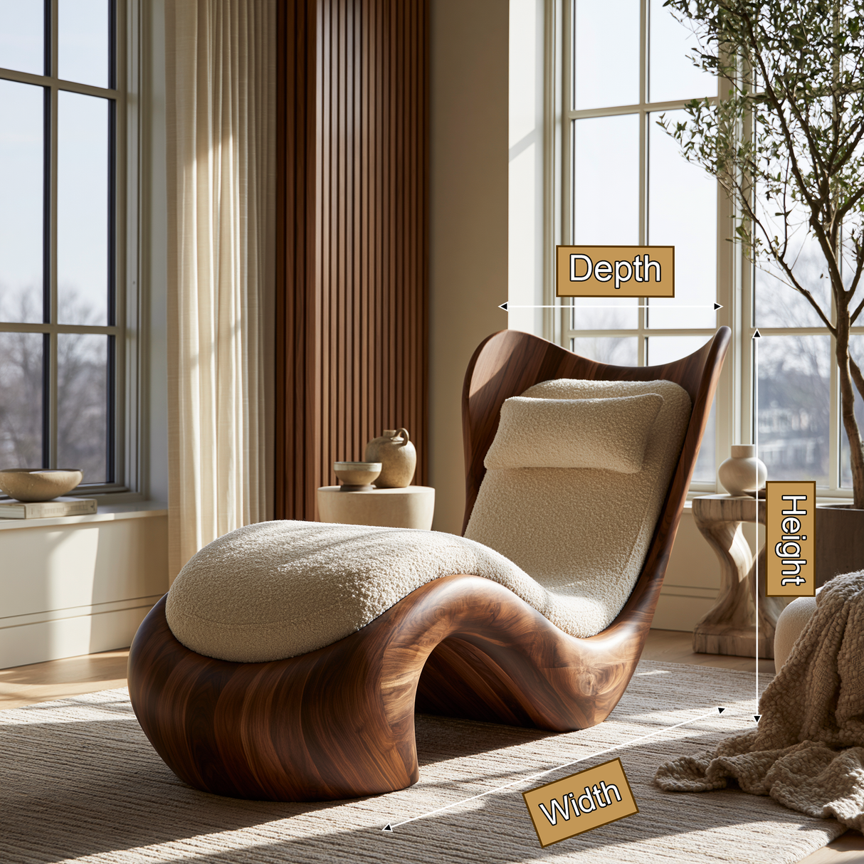 Novera Handcrafted Sculpted Solid Wood Chaise Lounge