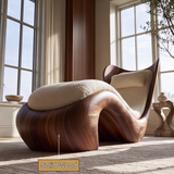 Novera Handcrafted Sculpted Solid Wood Chaise Lounge