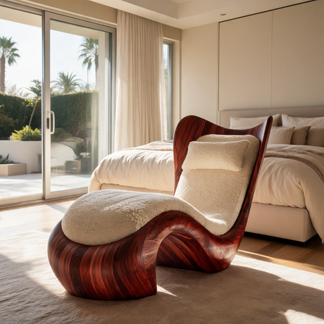 Novera Handcrafted Sculpted Solid Wood Chaise Lounge Mahogany - Timberustic Chaise Lounge
