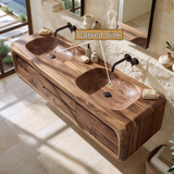 Nymeroak Sculpted Solid Wood Floating Bathroom Vanity with Integrated Sinks and Drawers