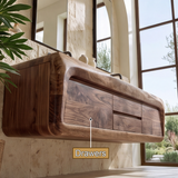 Nymeroak Sculpted Solid Wood Floating Bathroom Vanity with Integrated Sinks and Drawers
