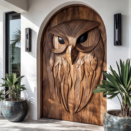Nythera Sculpted Solid Wood Arched Double Doors - Timberustic Door