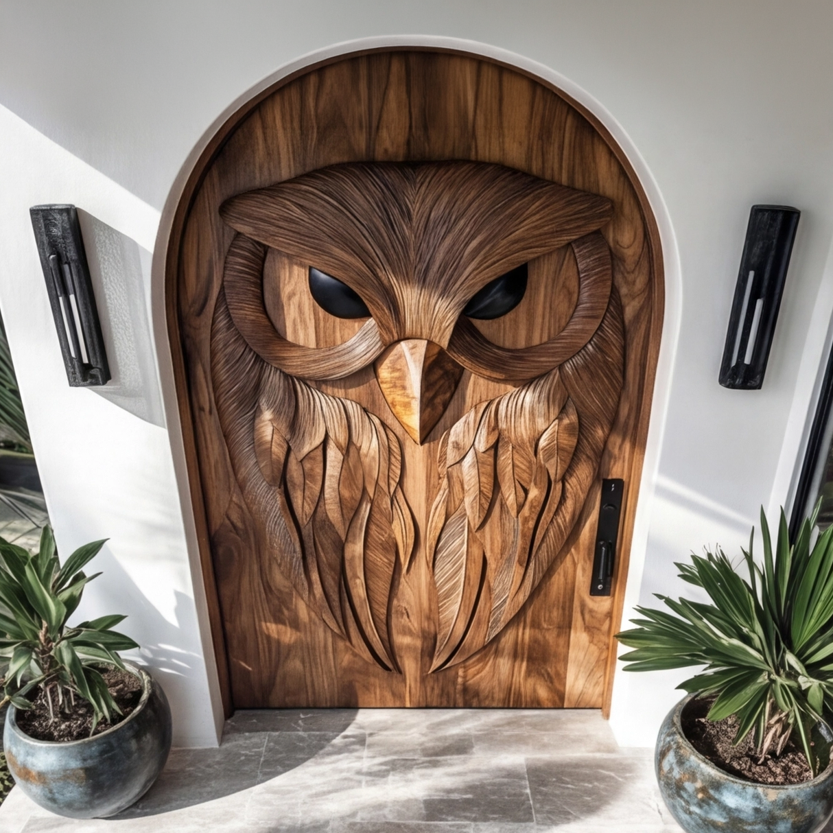 Nythera Sculpted Solid Wood Arched Double Doors - Timberustic Door