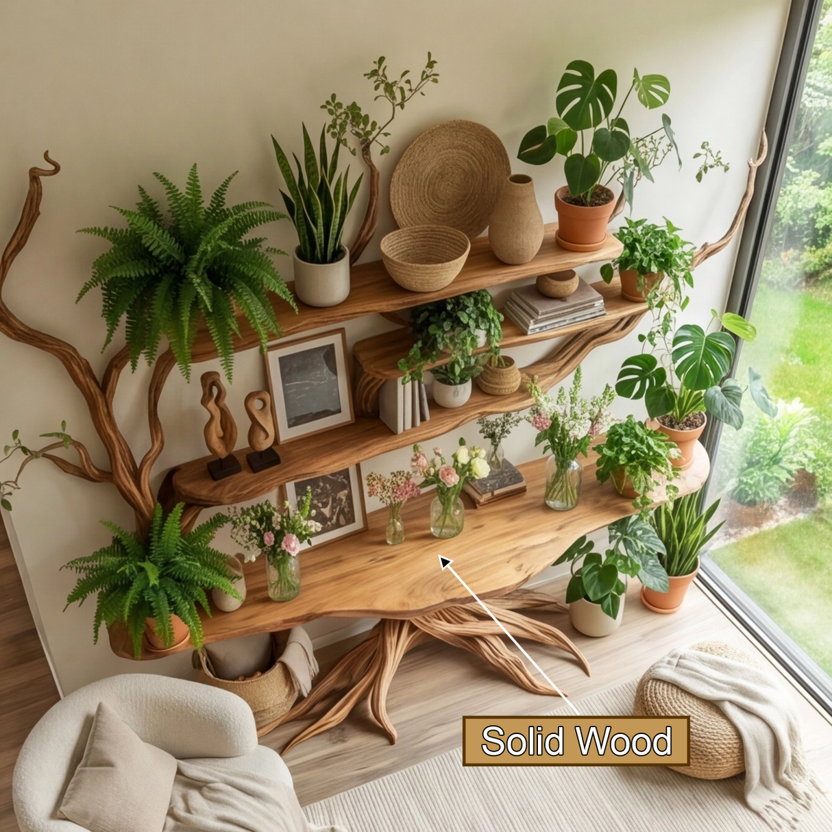 Nythera Sculpted Solid Wood Console Table with Shelves - Timberustic Console Table with Shelves