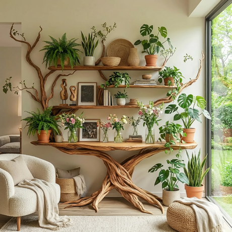 Nythera Sculpted Solid Wood Console Table with Shelves - Timberustic Console Table with Shelves