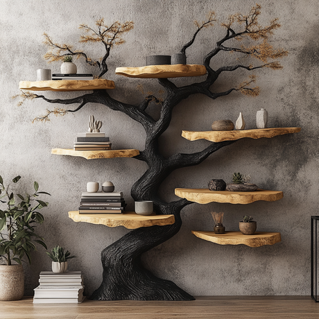Nythera Sculpted Solid Wood Tree Bookshelf - Timberustic Tree Bookshelf