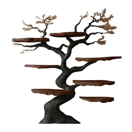 Nythera Sculpted Solid Wood Tree Bookshelf Dark Walnut - Timberustic Tree Bookshelf