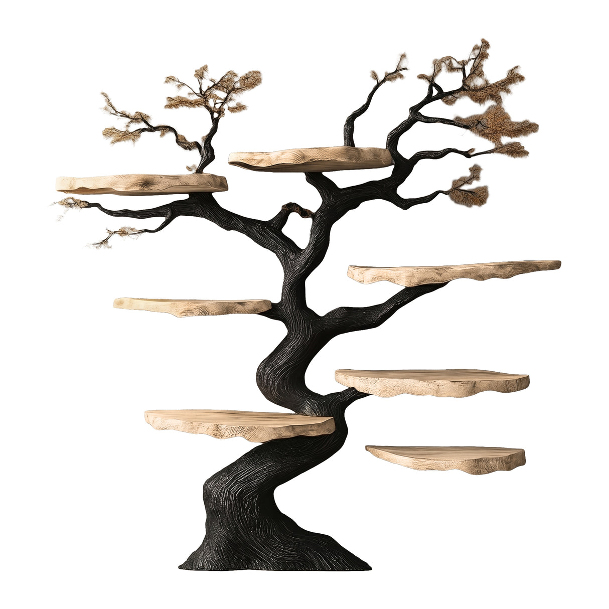 Nythera Sculpted Solid Wood Tree Bookshelf Natural Oak - Timberustic Tree Bookshelf