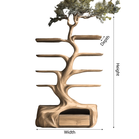 Nytherion Sculpted Solid Wood Tree Bookshelf with Drawers - Timberustic Tree Bookshelf
