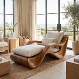 Nytheris Handcrafted Sculpted Solid Wood Chaise Lounge