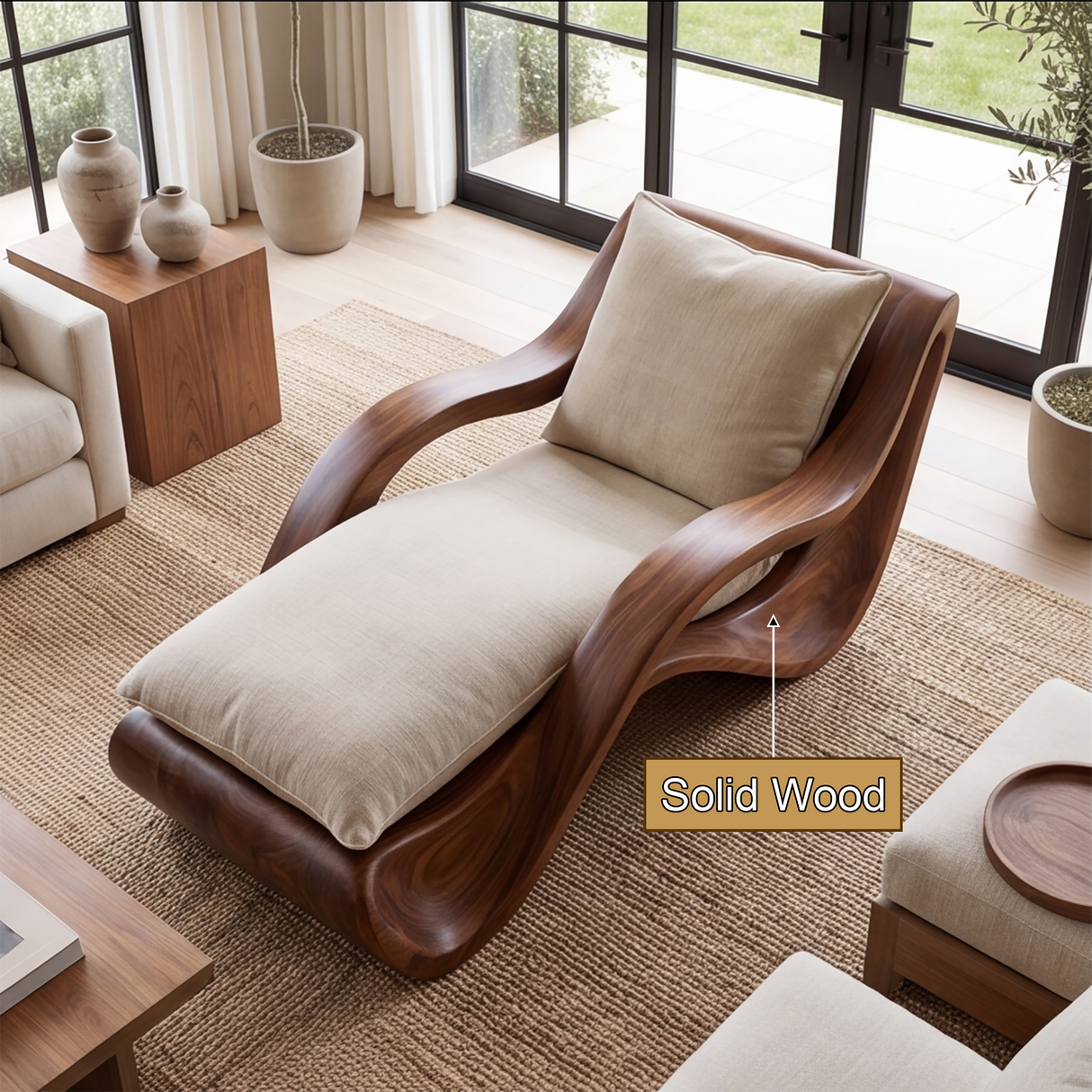 Nytheris Handcrafted Sculpted Solid Wood Chaise Lounge