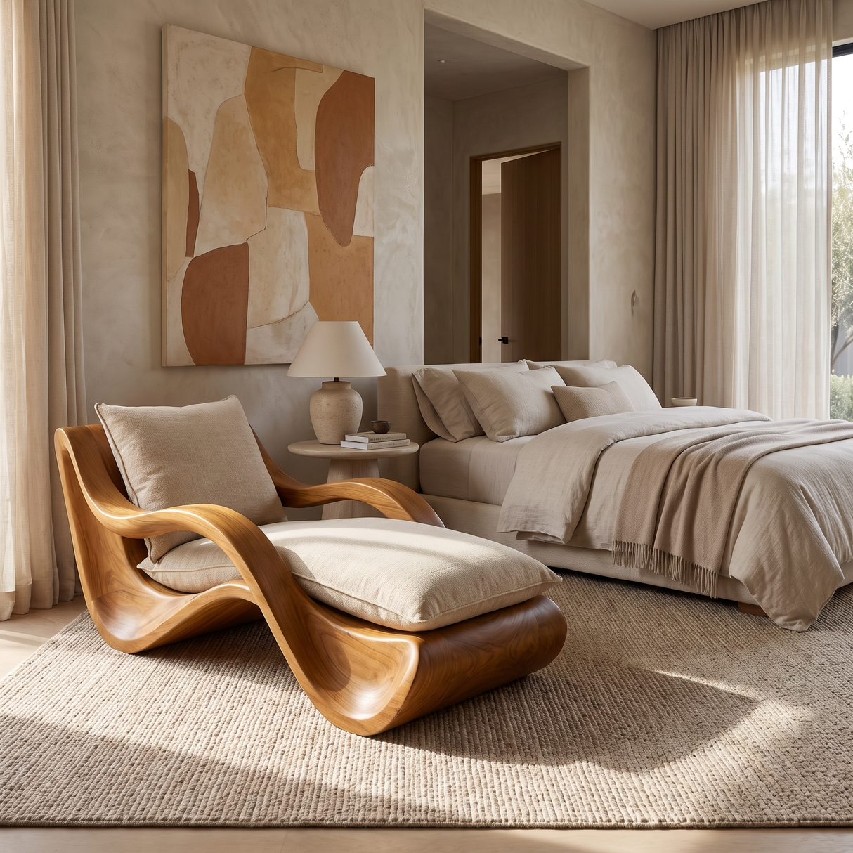 Nytheris Handcrafted Sculpted Solid Wood Chaise Lounge
