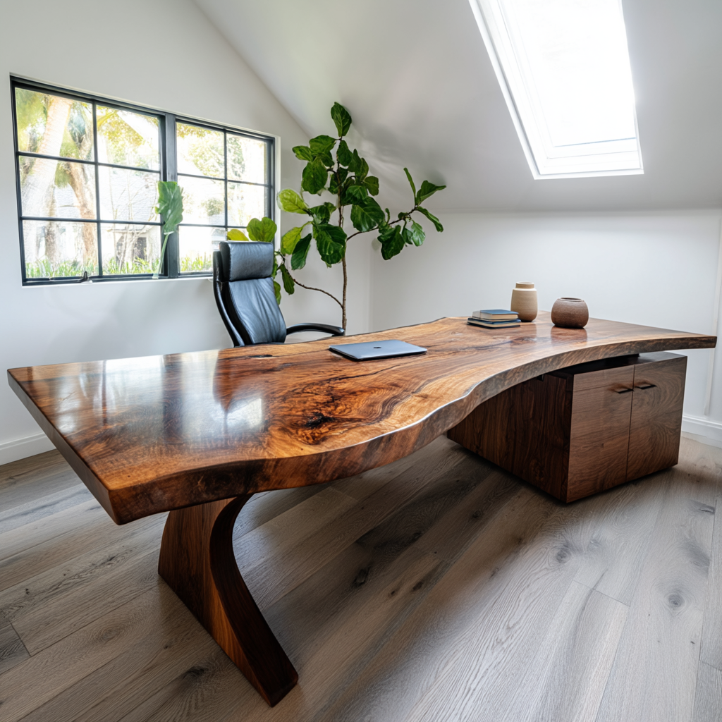 Nyxora Live Edge Solid Wood Desk with Drawers - Timberustic Desk With Drawers