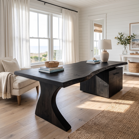 Nyxora Live Edge Solid Wood Desk with Drawers Black - Timberustic Desk With Drawers