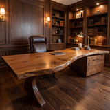 Nyxora Live Edge Solid Wood Desk with Drawers Brown - Timberustic Desk With Drawers
