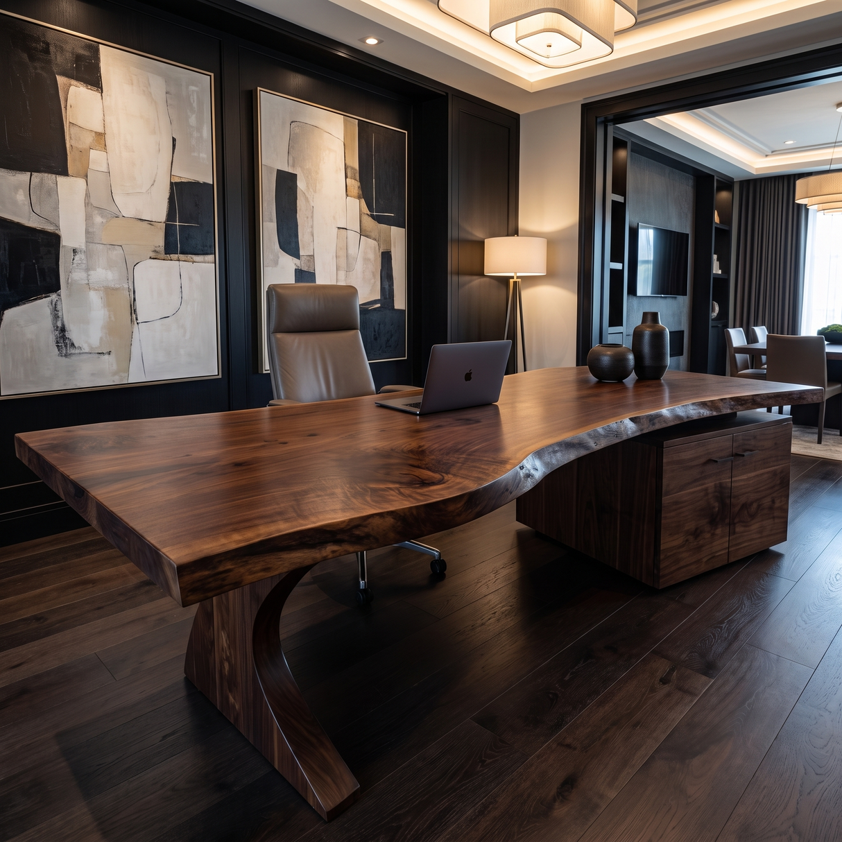 Nyxora Live Edge Solid Wood Desk with Drawers Dark Walnut - Timberustic Desk With Drawers